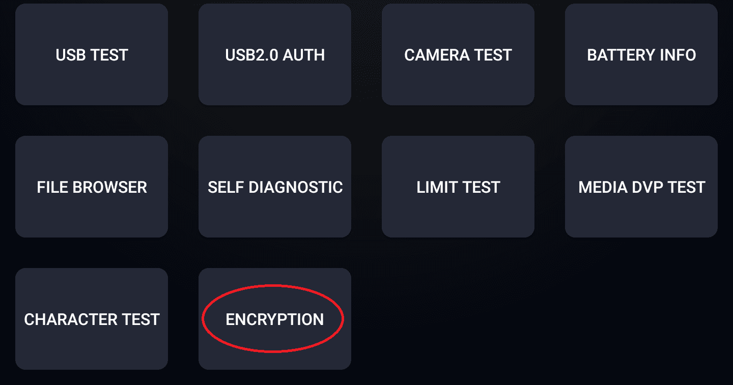Engineering menu with the Encryption button highlighted