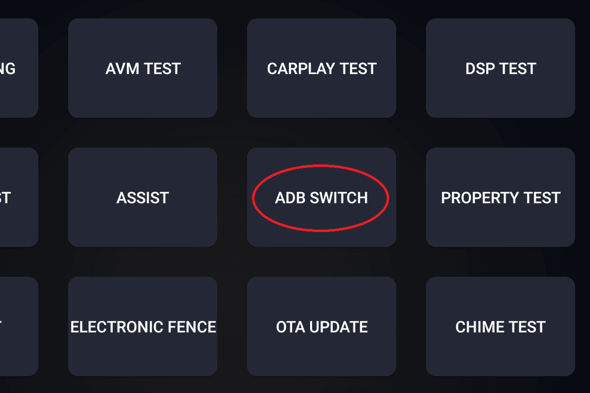 Engineering menu with the ADB SWITCH button highlighted