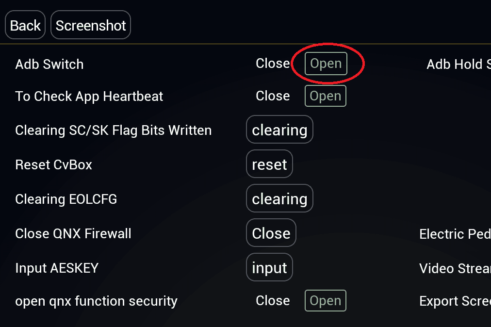 Adb Switch screen with the Open button highlighted